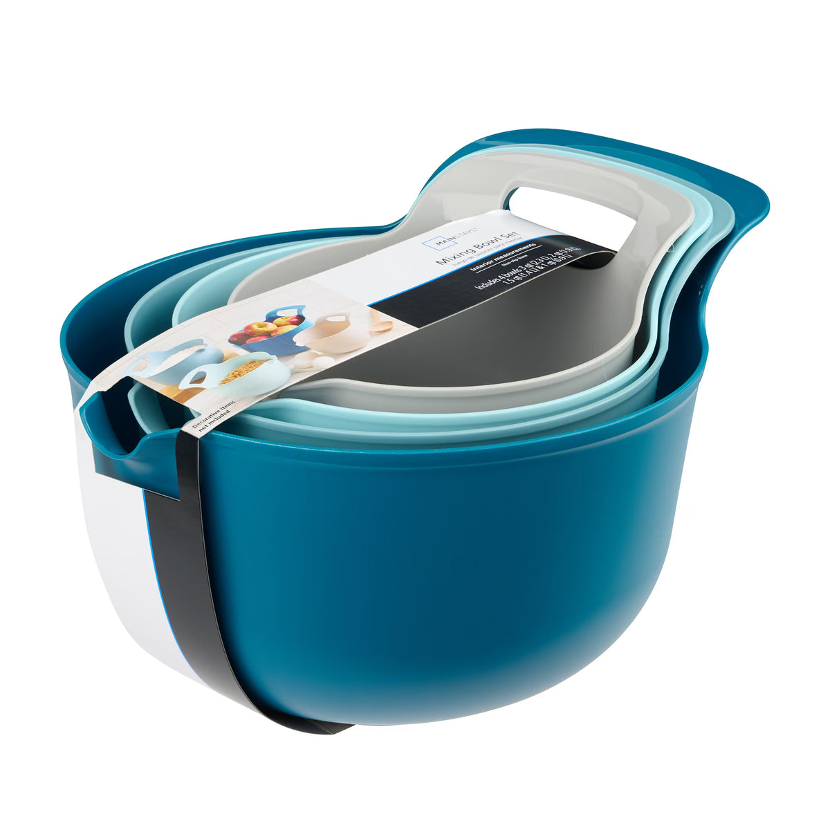 Mainstays 4-Piece Nesting Plastic Mixing Bowl Set with Pour Spouts and Handles