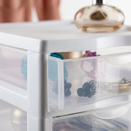 3-Tier Plastic Desktop Drawer Organizer | White Semi-Clear Storage Chest for Desk & Vanity