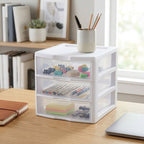 3-Tier Plastic Desktop Drawer Organizer | White Semi-Clear Storage Chest for Desk & Vanity
