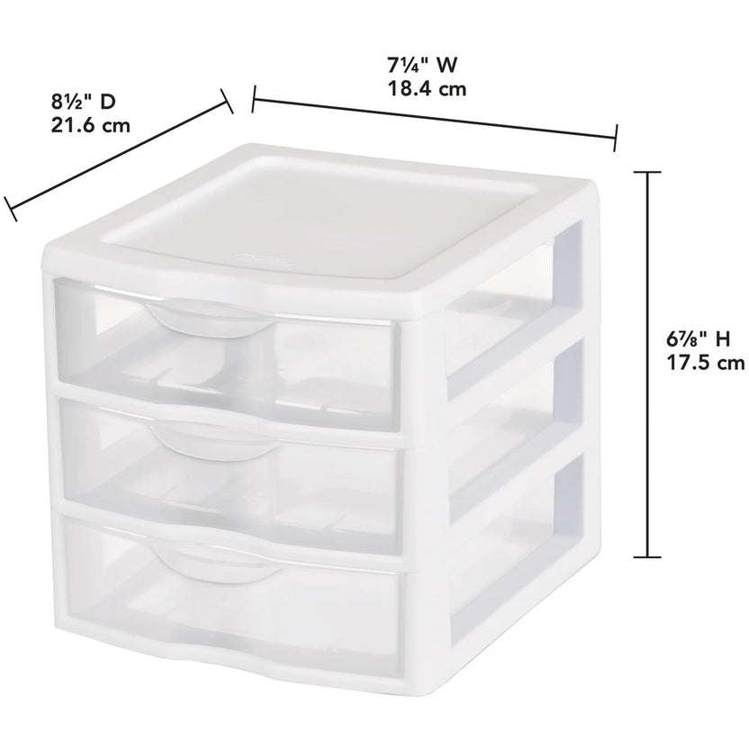 3-Tier Plastic Desktop Drawer Organizer | White Semi-Clear Storage Chest for Desk & Vanity