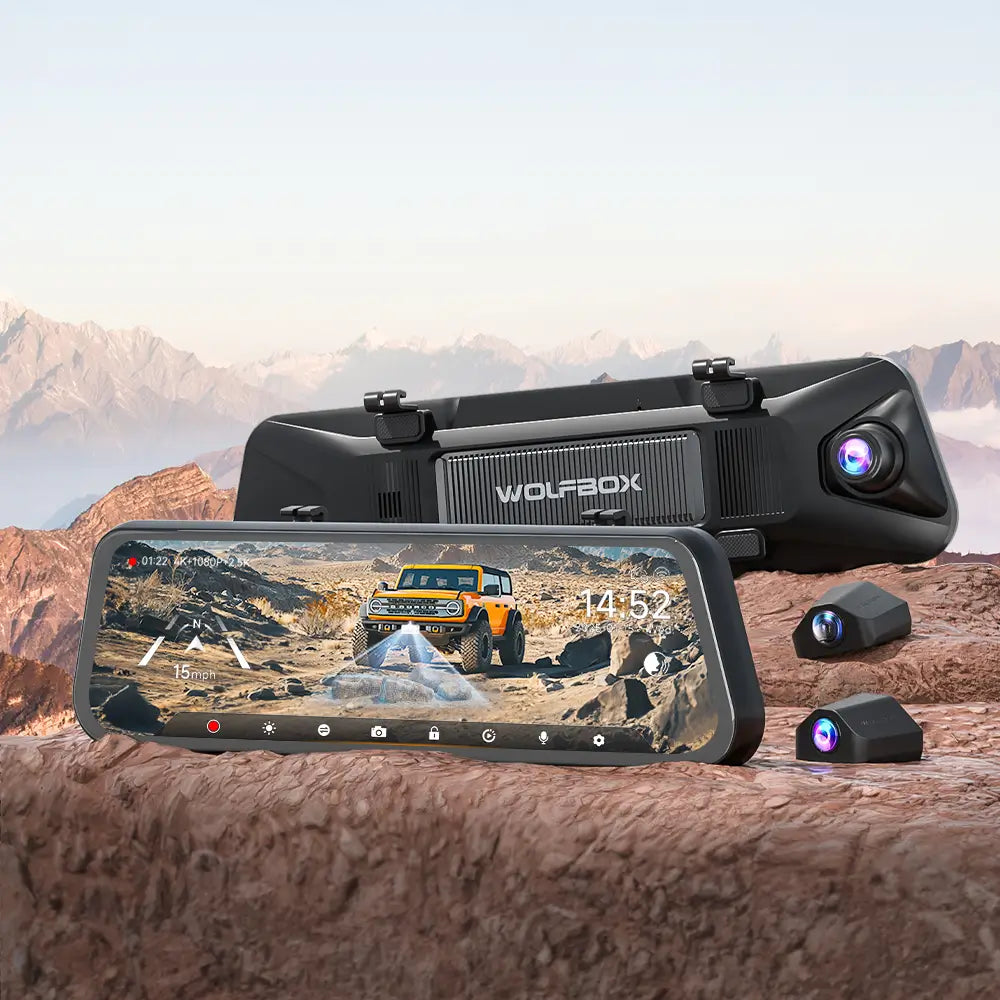 WOLFBOX G900TriPro Bumper Version 3 Channel Rearview Mirror Camera