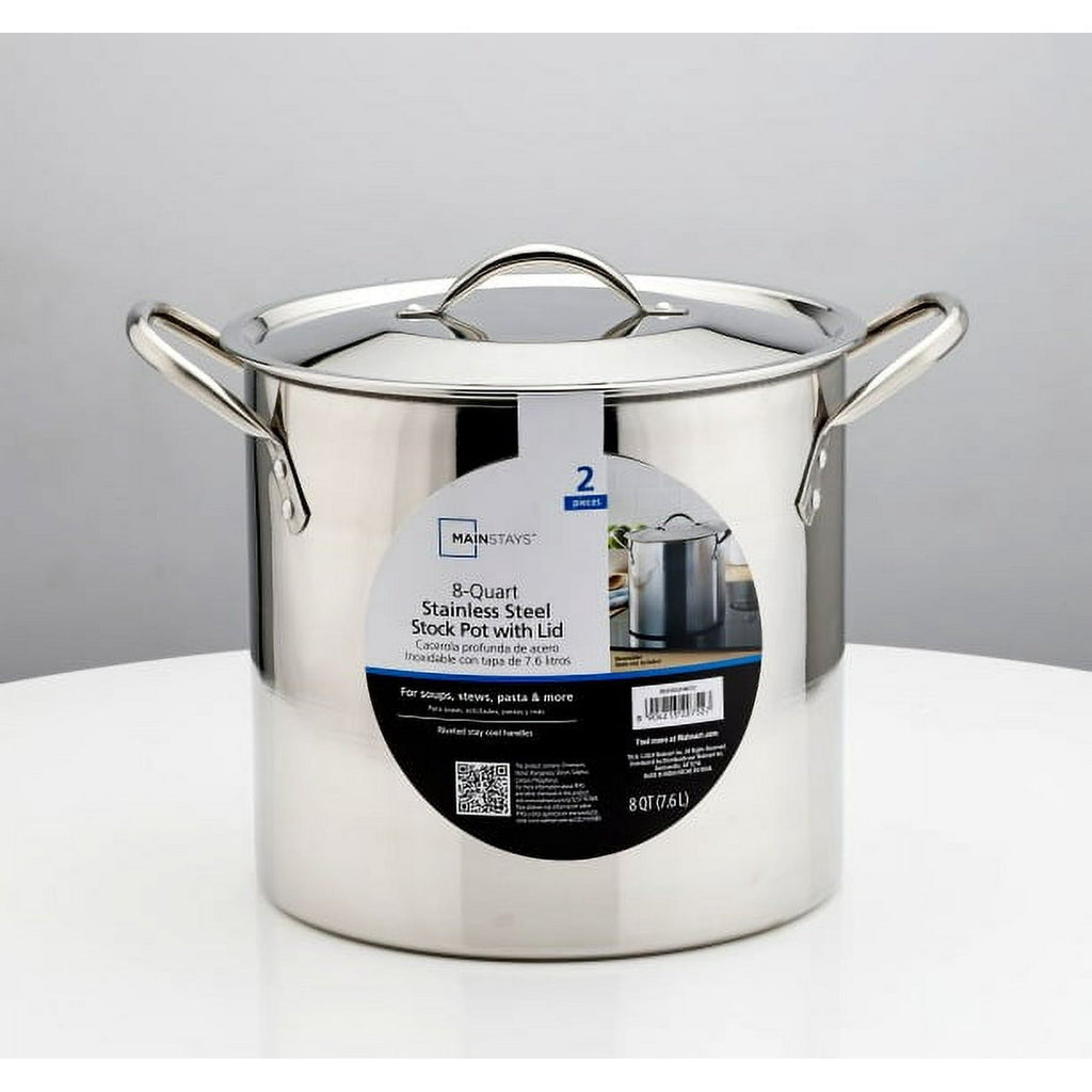 Mainstays 8-Qt Stainless Steel Stock Pot with Metal Lid