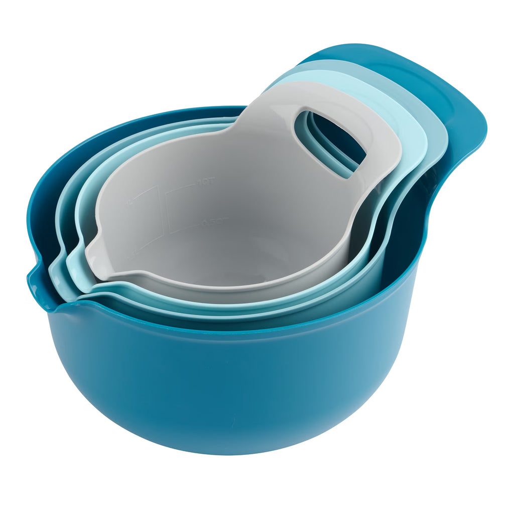 Mainstays 4-Piece Nesting Plastic Mixing Bowl Set with Pour Spouts and Handles