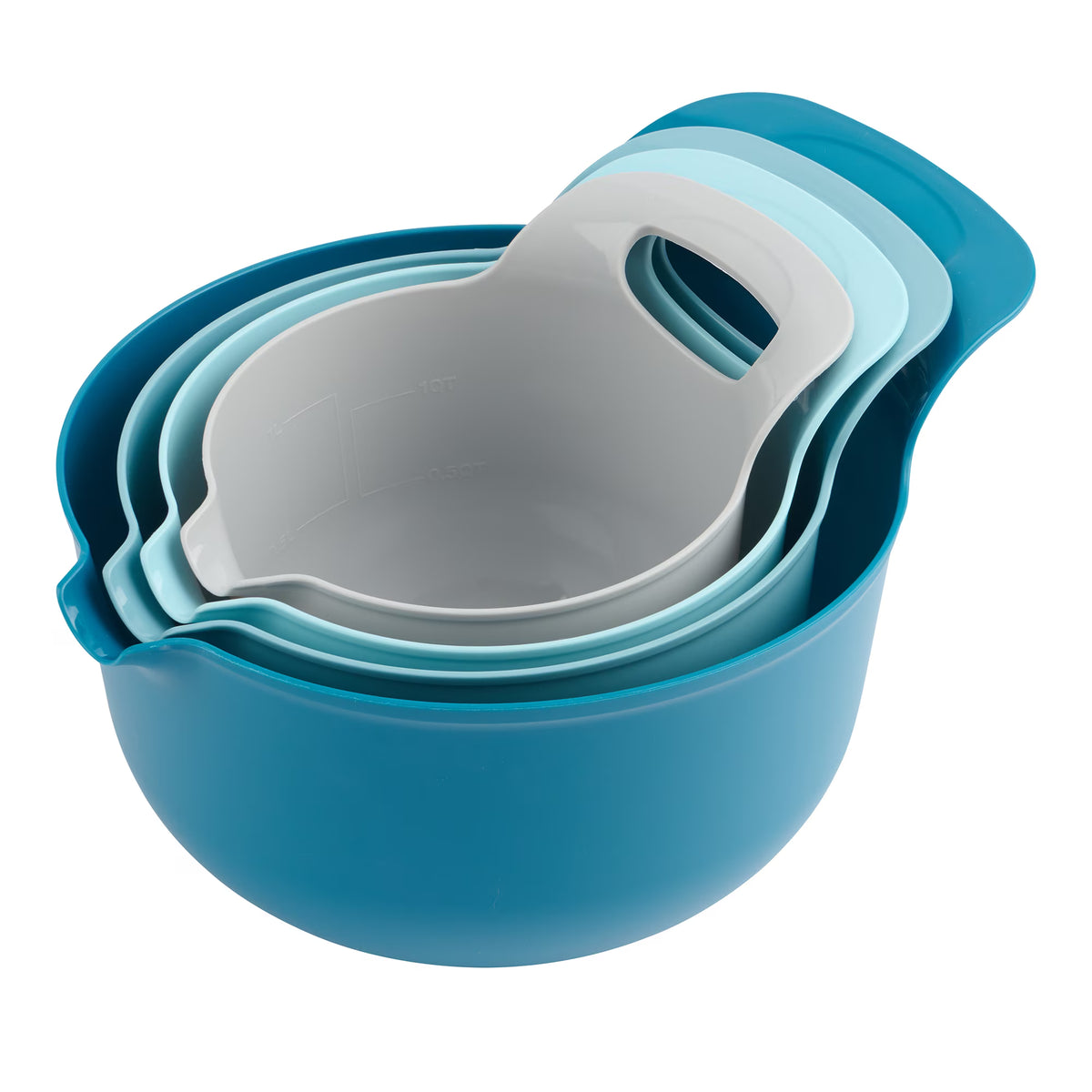 Mainstays 4-Piece Nesting Plastic Mixing Bowl Set with Pour Spouts and Handles