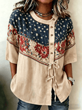 Women's 250th Anniversary American Print Cotton Linen Casual Shirt