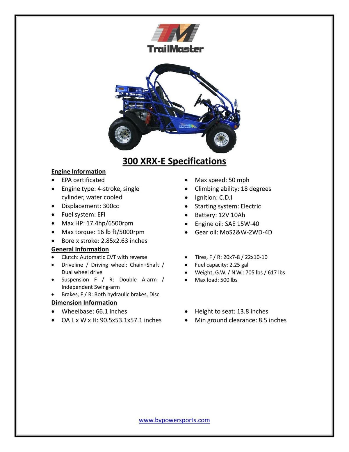 TrailMaster Eagle 300XRX-E 300cc Adult Go-Kart, EFI, Automatic CVT with Reverse, Electric Start, 2 Seats, Water-Cooled