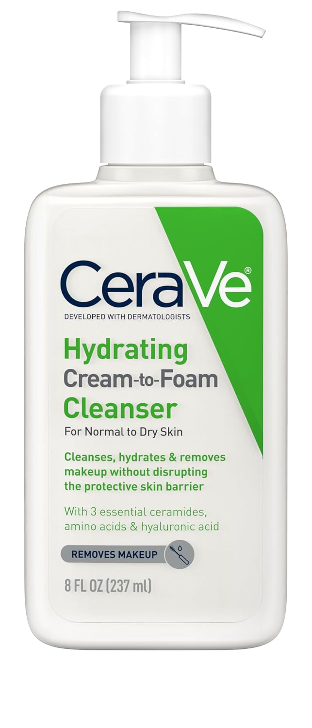 CeraVe Hydrating Cream-to-Foam Facial Cleanser for Dry Skin, 19 oz