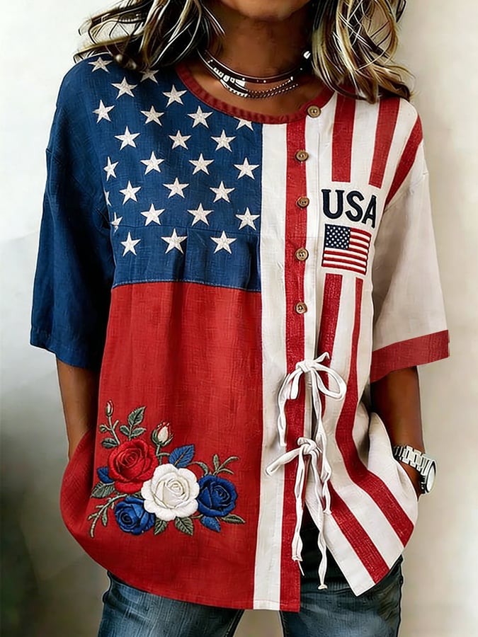 Women's 250th Anniversary Print Half Sleeve Casual Blouse