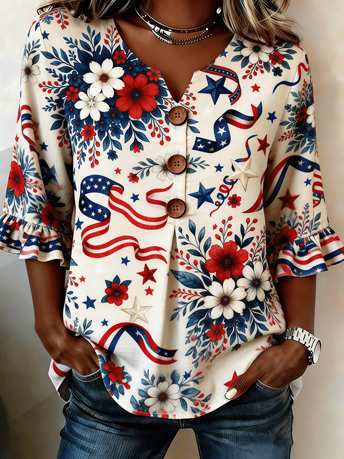 Women's 250th Anniversary Print Half Sleeve Casual Blouse