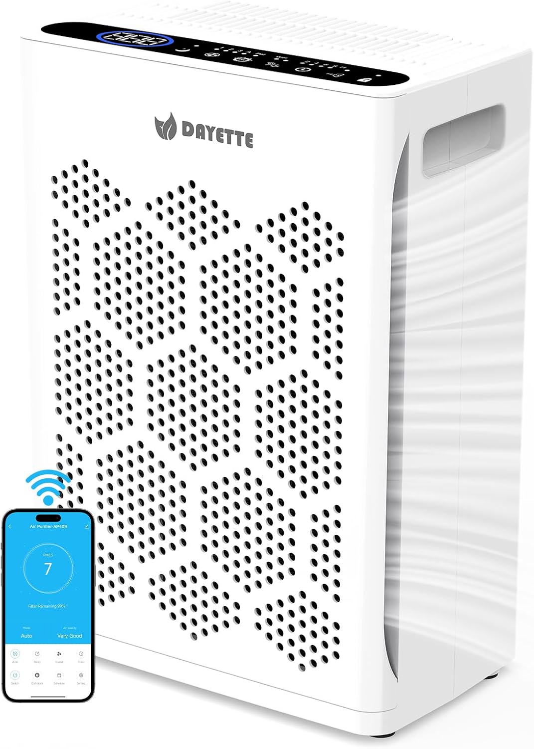 DAYETTE Air Purifiers for Home Large Room Up to 2400 Ft² with HEPA 14 Filter, Pet Air Purifier with Washable Prefilter for Bedroom with Fragrance, Air Cleaner for Smoke Dust Pets Hair Odor, White