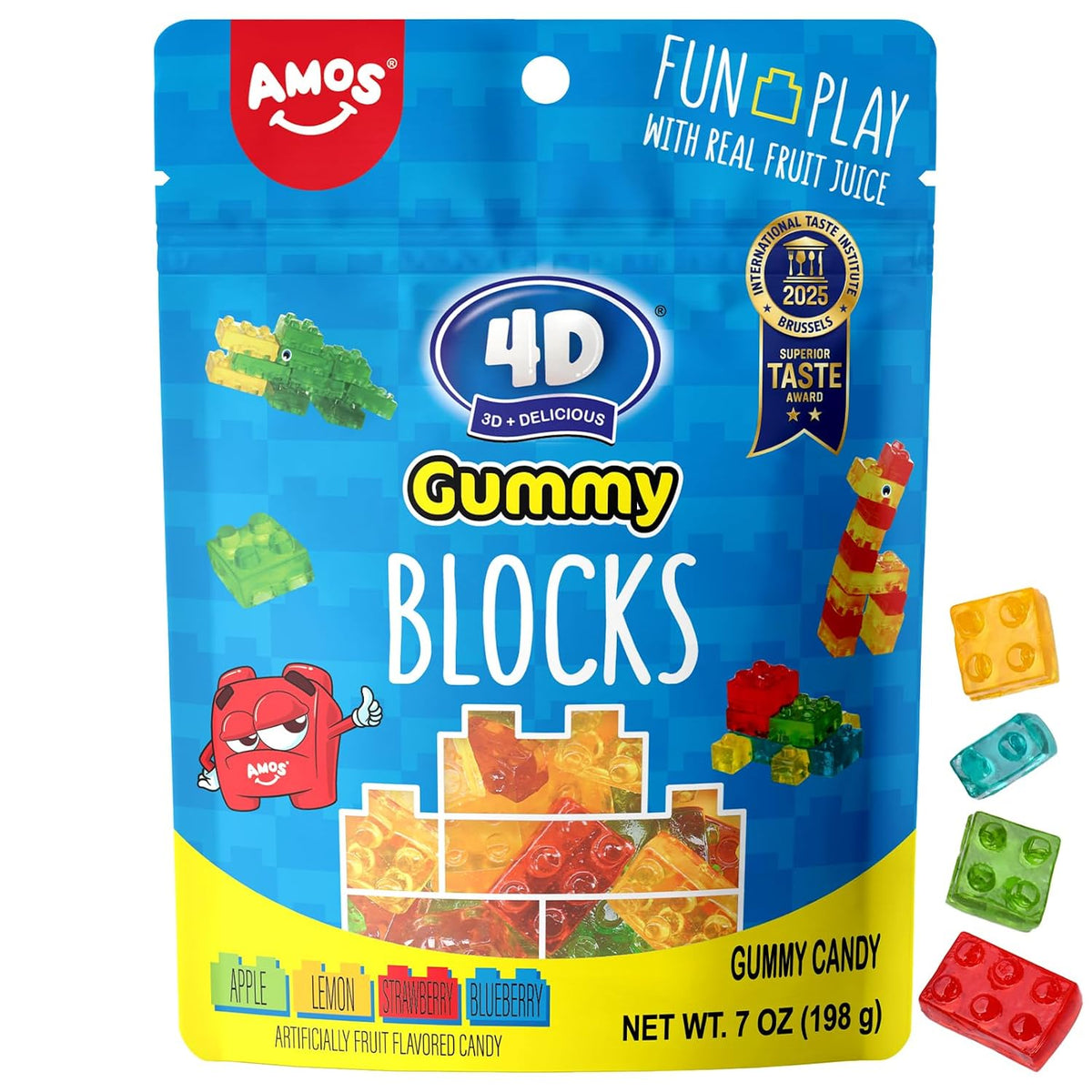 AMOS Peelerz Exotic Fruit Peelable Gummy Candy – 5 Fruit Flavors (Mango, Peach, Banana, Pineapple, Lychee), 8.47oz (240g), Individually Wrapped