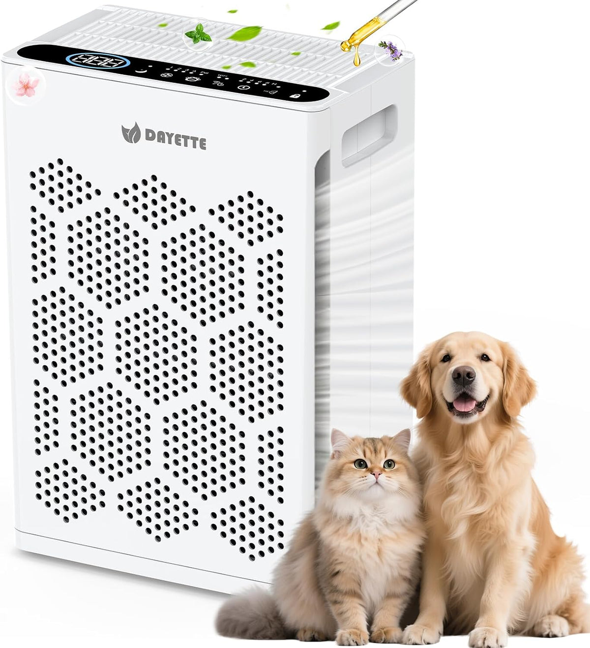 DAYETTE Air Purifiers for Home Large Room Up to 2400 Ft² with HEPA 14 Filter, Pet Air Purifier with Washable Prefilter for Bedroom with Fragrance, Air Cleaner for Smoke Dust Pets Hair Odor, White