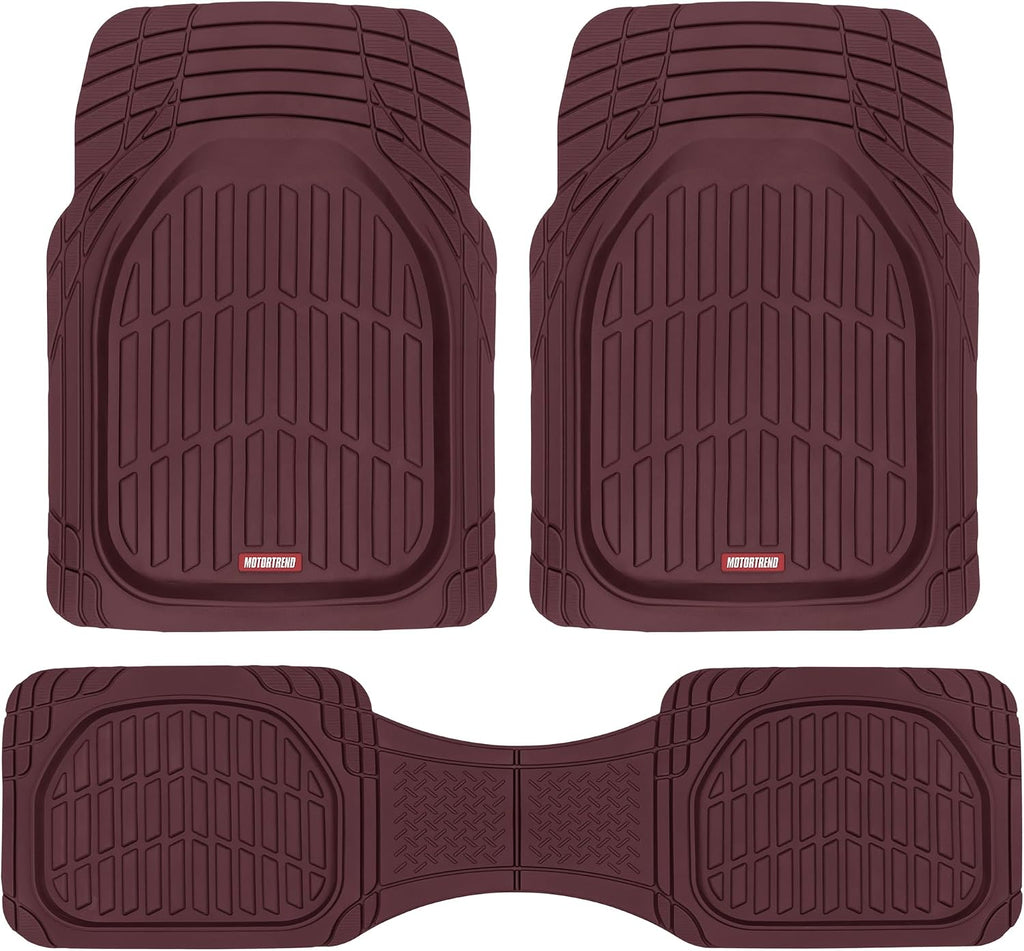 Motor Trend FlexTough Floor Mats for Cars, Burgundy Deep Dish All-Weather Car Mats, Waterproof Trim-To Fit Automotive Cars Trucks SUV, Universal Liner Accessories