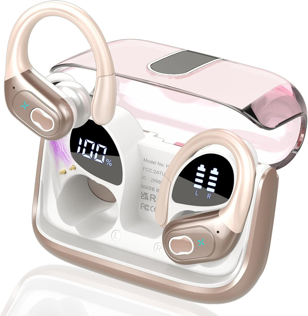 Wireless Earbuds 75H Bluetooth 5.4 Sport Headphones with Earhooks, Camel