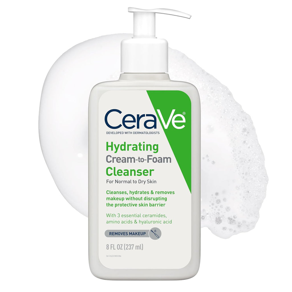 CeraVe Hydrating Cream-to-Foam Facial Cleanser for Dry Skin, 19 oz