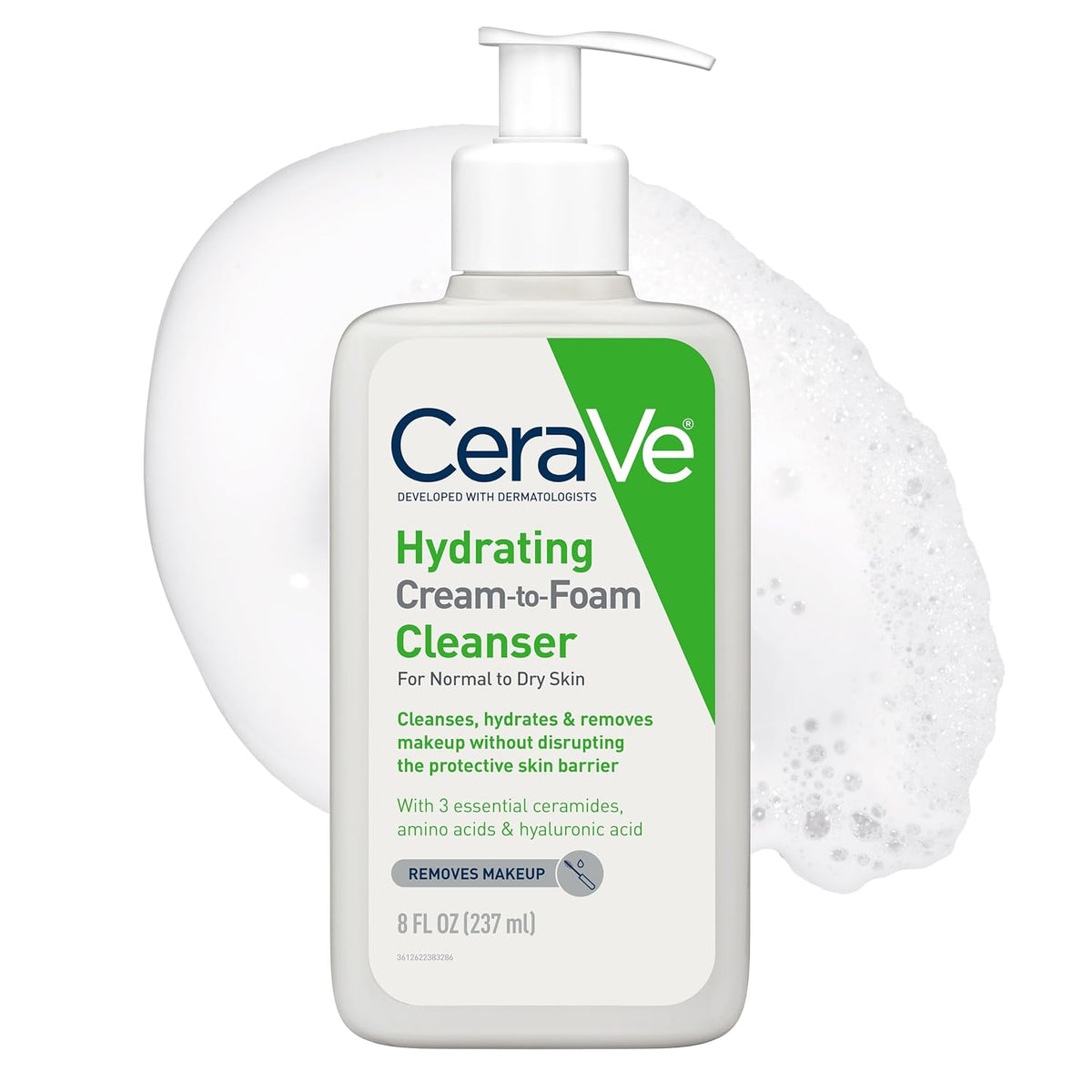 CeraVe Hydrating Cream-to-Foam Facial Cleanser for Dry Skin, 19 oz