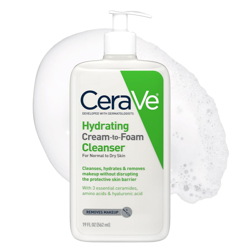 CeraVe Hydrating Cream-to-Foam Facial Cleanser for Dry Skin, 19 oz