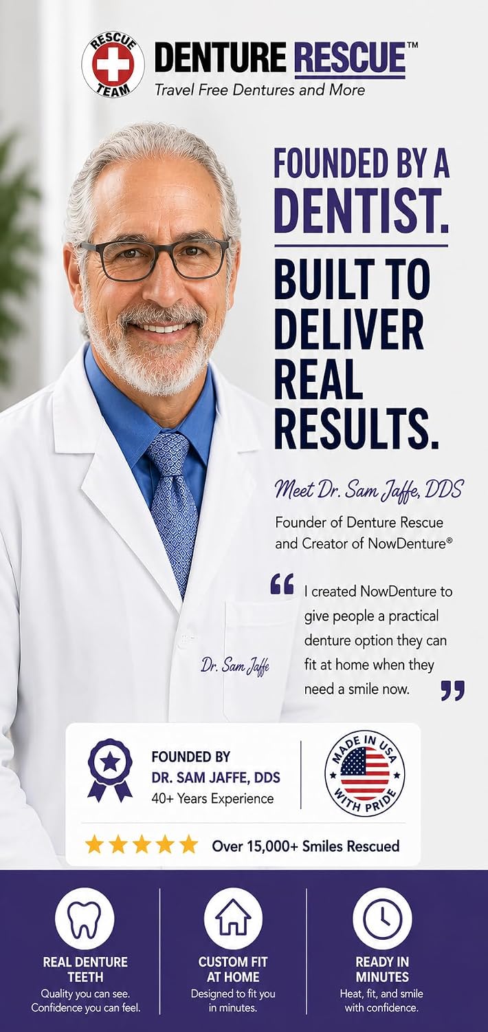 Heat and Fit NowDenture - Premium Immediate Lower Dentures - USA Made, Real Teeth, Custom Fit - No Impressions Needed for Fast Results at Home - Complete Kit with Sizing Trays - Large