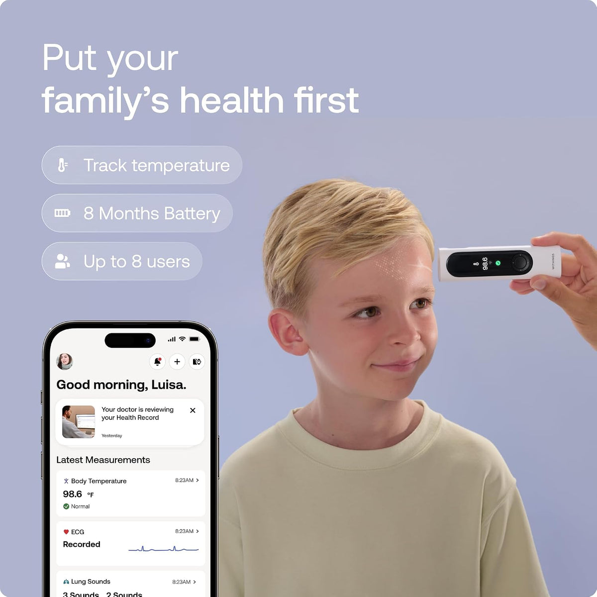 WITHINGS BeamO - Contactless Smart Thermometer, ECG Monitor, Stethoscope
