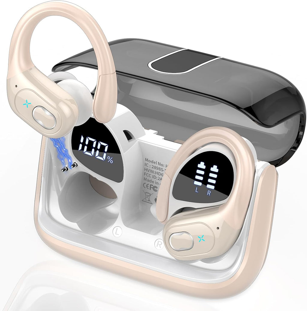 Wireless Earbuds 75H Bluetooth 5.4 Sport Headphones with Earhooks, Camel