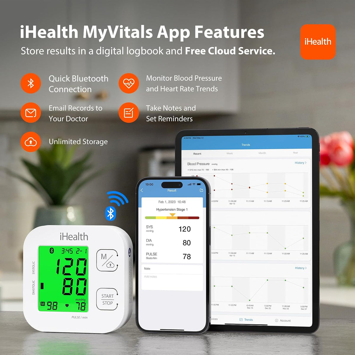 iHealth Track Smart Upper Arm Blood Pressure Monitor with Wide-Range Cuff