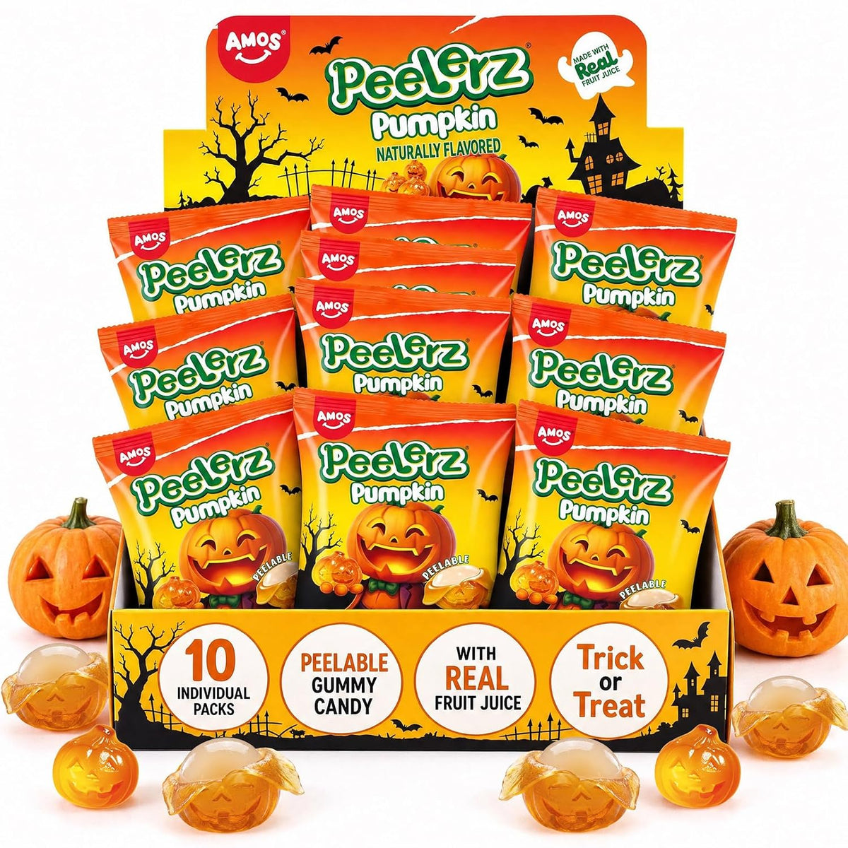 AMOS Peelerz Exotic Fruit Peelable Gummy Candy – 5 Fruit Flavors (Mango, Peach, Banana, Pineapple, Lychee), 8.47oz (240g), Individually Wrapped