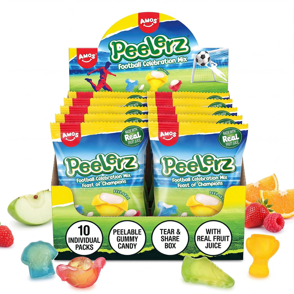AMOS Peelerz Exotic Fruit Peelable Gummy Candy – 5 Fruit Flavors (Mango, Peach, Banana, Pineapple, Lychee), 8.47oz (240g), Individually Wrapped