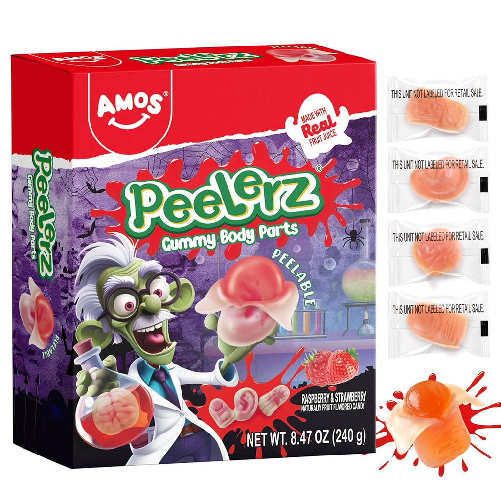 AMOS Peelerz Exotic Fruit Peelable Gummy Candy – 5 Fruit Flavors (Mango, Peach, Banana, Pineapple, Lychee), 8.47oz (240g), Individually Wrapped