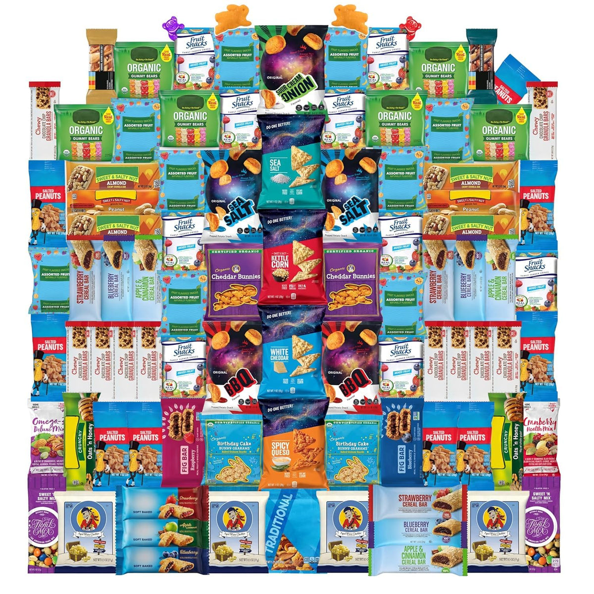 Foxy Fane 60-Count Healthy Snack Box Care Package, Variety Pack of 60 Individually Wrapped Sweet and Savory Snacks, Assorted Gift Basket for Office, College, School, Kids, Family and Friends