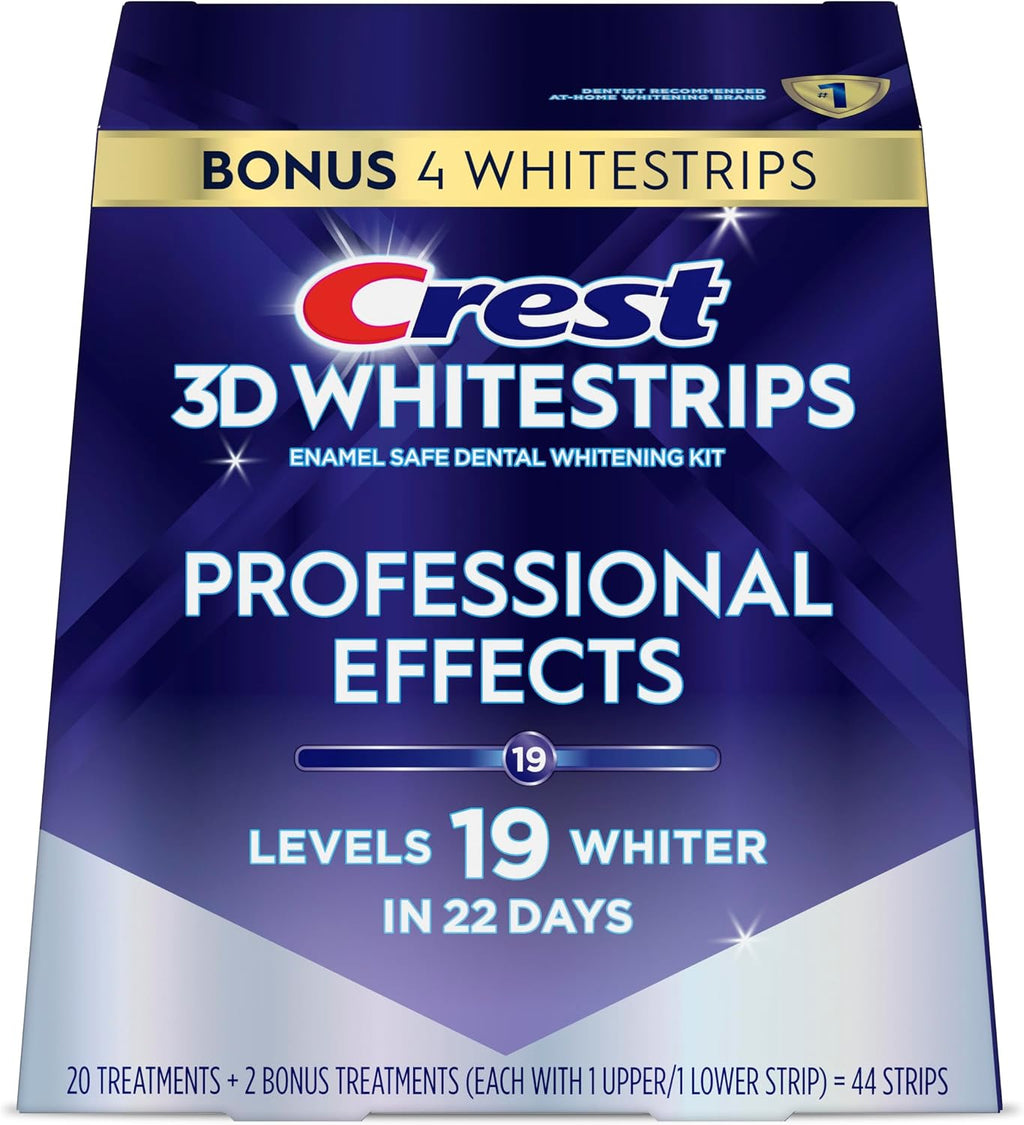 Crest Teeth Whitening Strips, Crest 3D Whitestrips Professional Effects, Enamel Safe Teeth Whitening Kit, 22 Treatments (44 Strips), Professional-Level Whitening, 19 Levels Whiter
