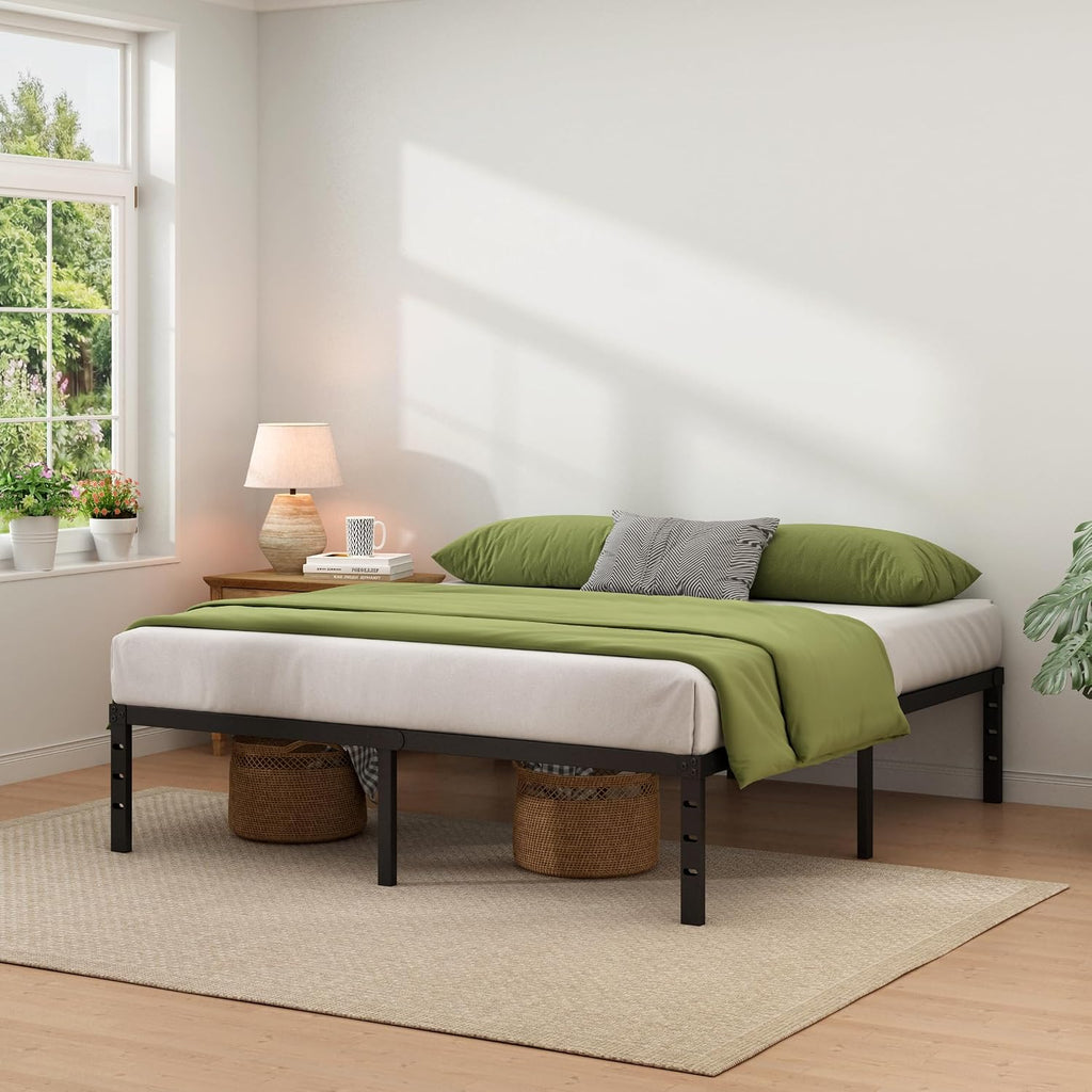 NEW JETO Metal Bed Frame,Queen Size Bed Frame with Storage Space,18 Inch