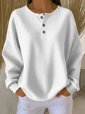 New Arrivals🔥Women's Casual Waffle Henry Collar Sweatshirt