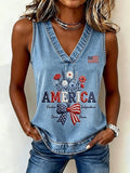 Women's 250th Anniversary Freedom Flower Art  Print Casual V-Neck Vest