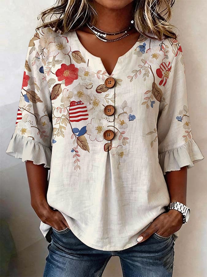 Women'S Casual 250th Anniversary Floral Print Top