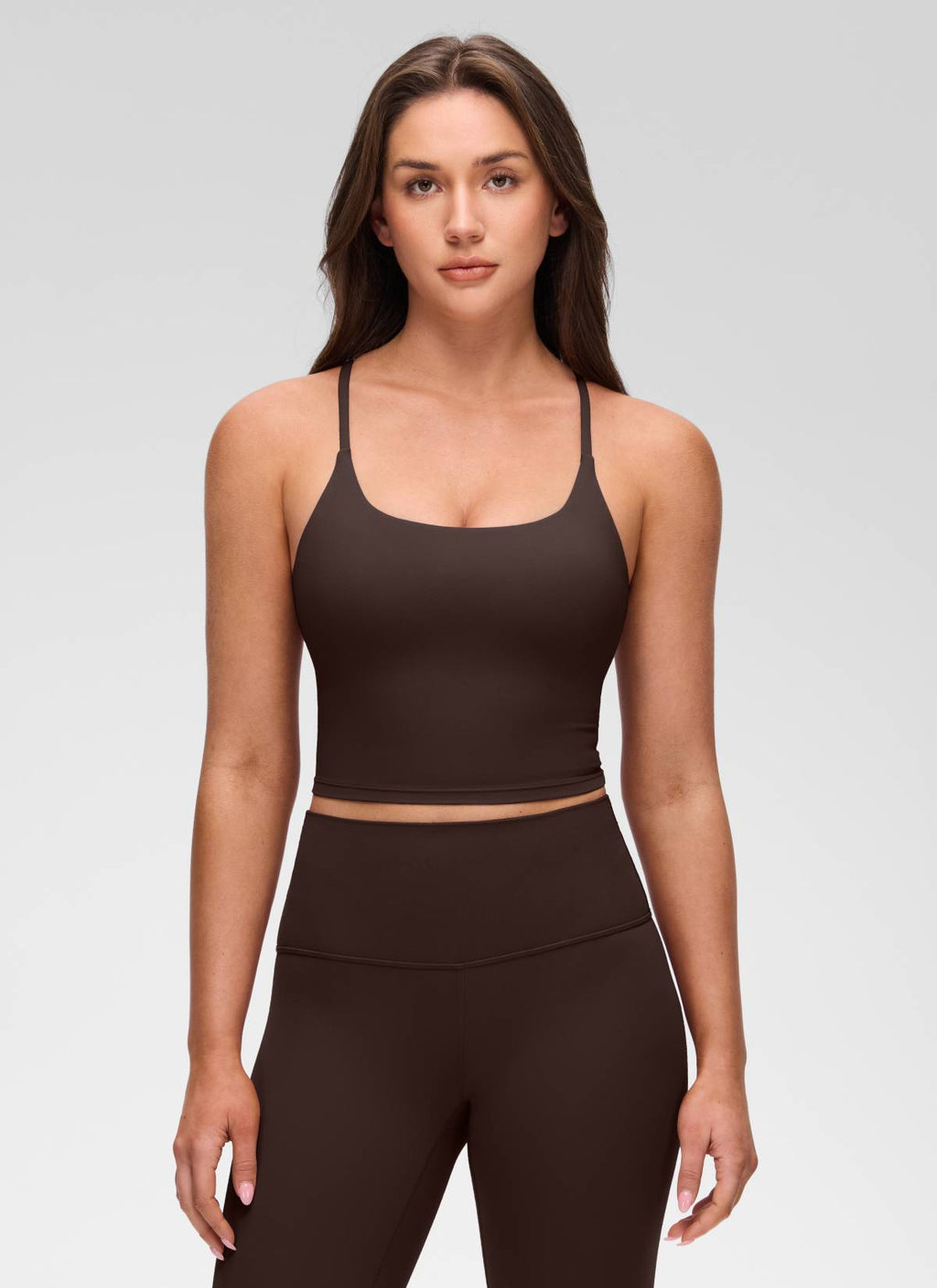 CloudFlex Twist-Back Built-In Bra Tank - Hot Fudge Brown