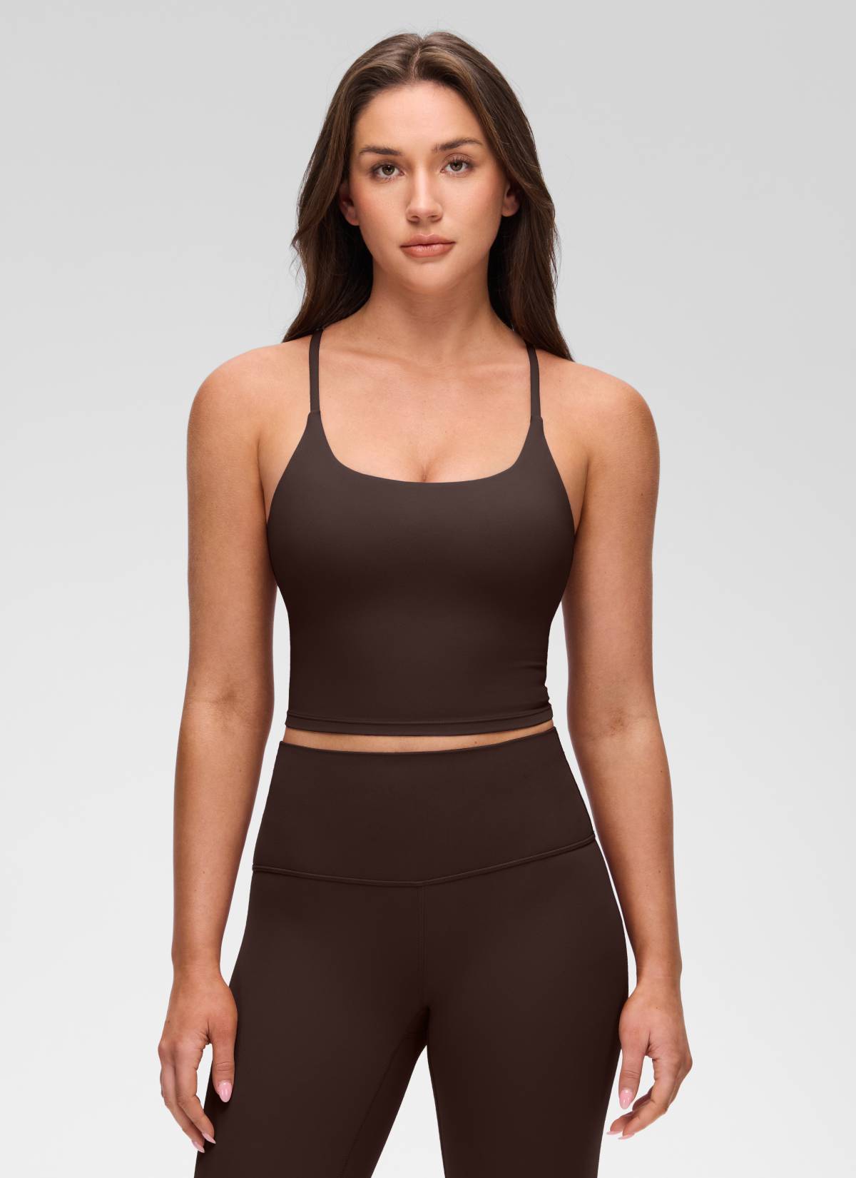 CloudFlex Twist-Back Built-In Bra Tank - Hot Fudge Brown
