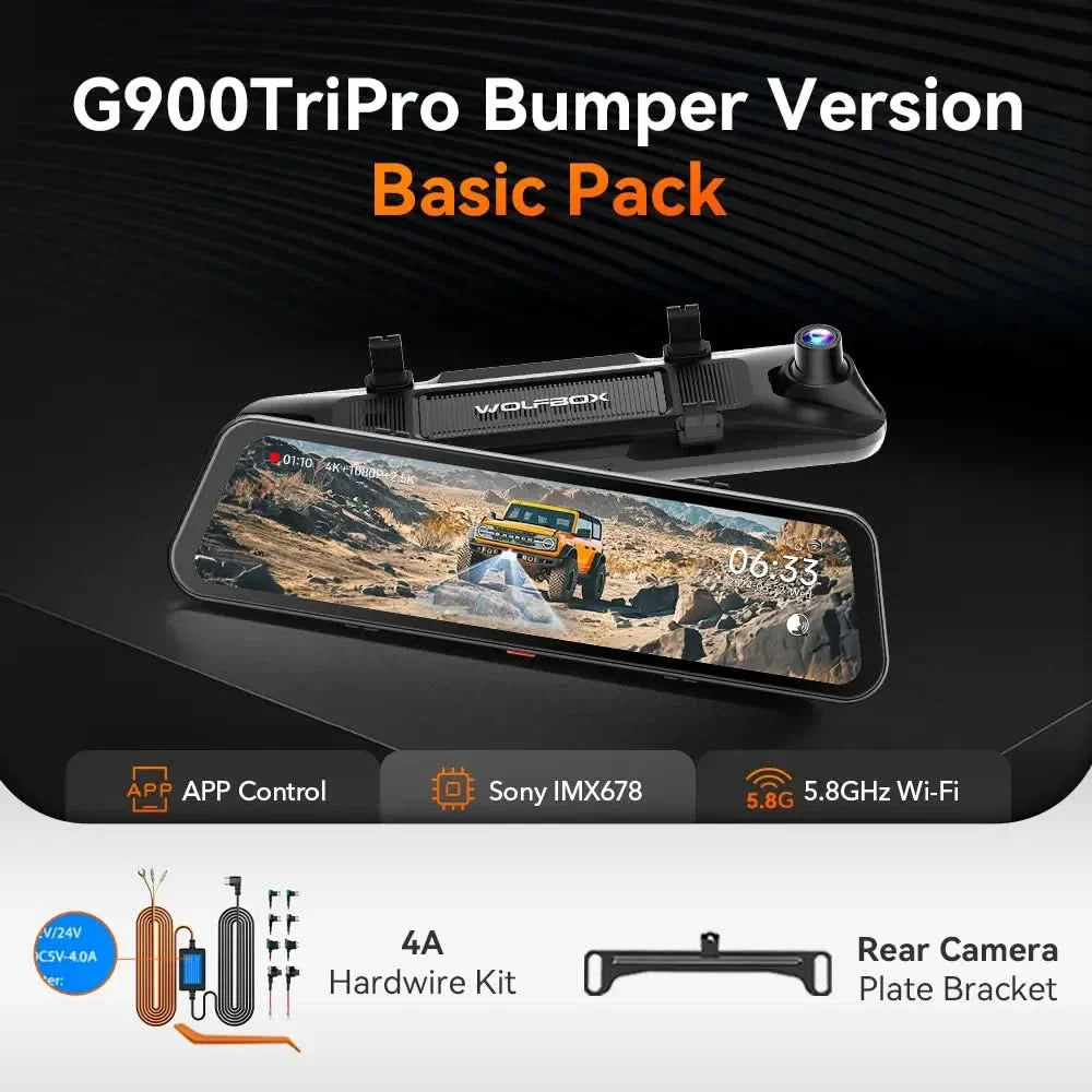 WOLFBOX G900TriPro Bumper Version 3 Channel Rearview Mirror Camera