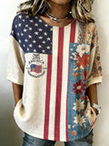 Women's Retro Print Short-Sleeved Loose Top