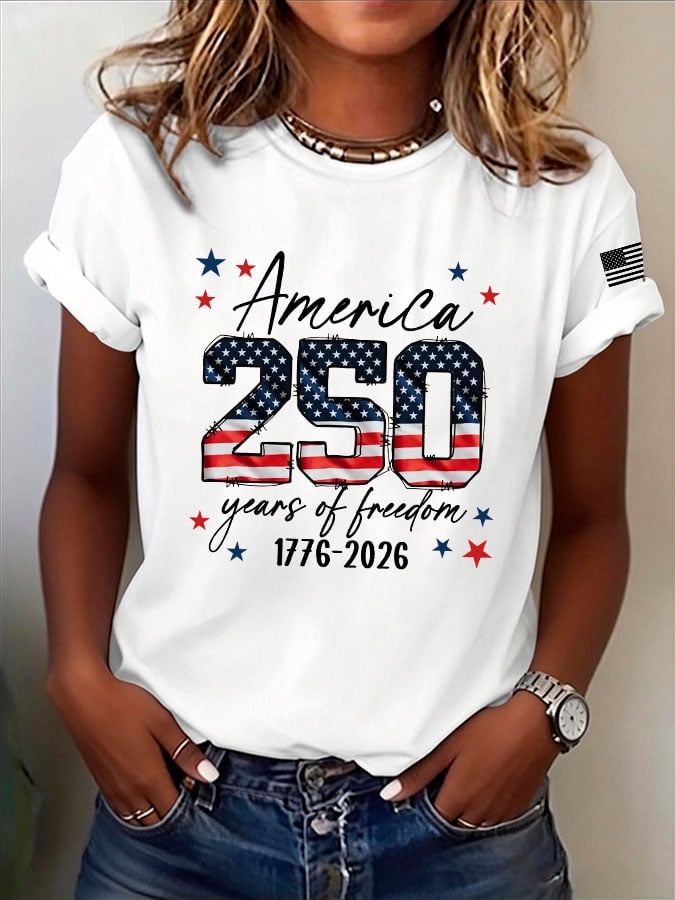 Women's Casual USA 250th Anniversary Print Short-Sleeve T-Shirt