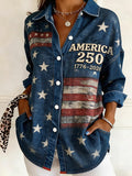Women's 250th Anniversary American Art Print Casual Long-Sleeve Shirt