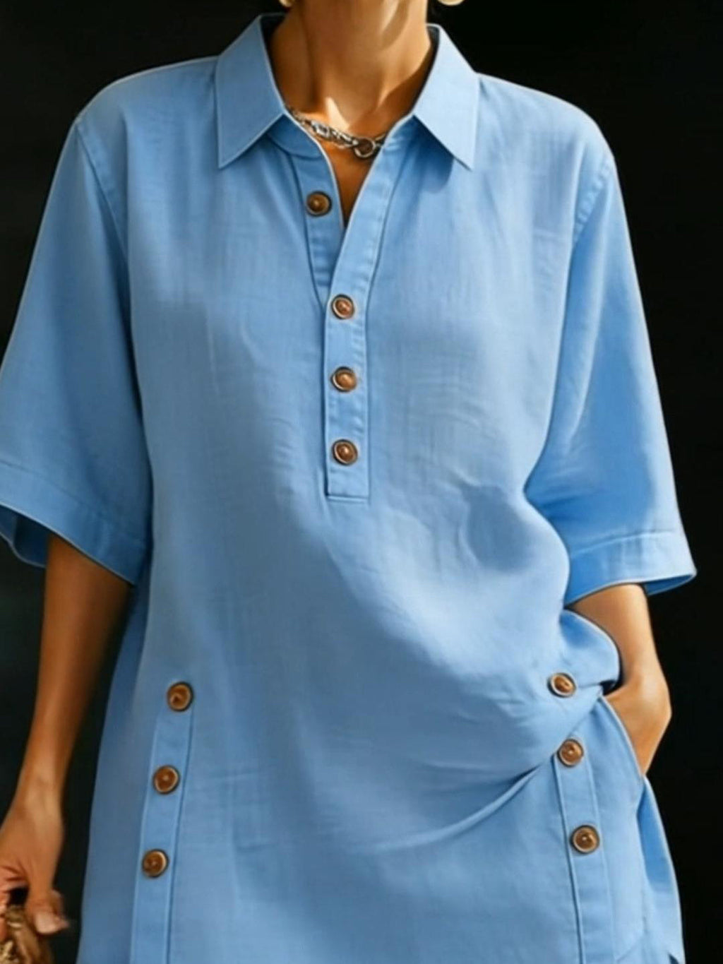 Cozy Loose-fitting Button Shirt And Shorts Linen Two-piece Set
