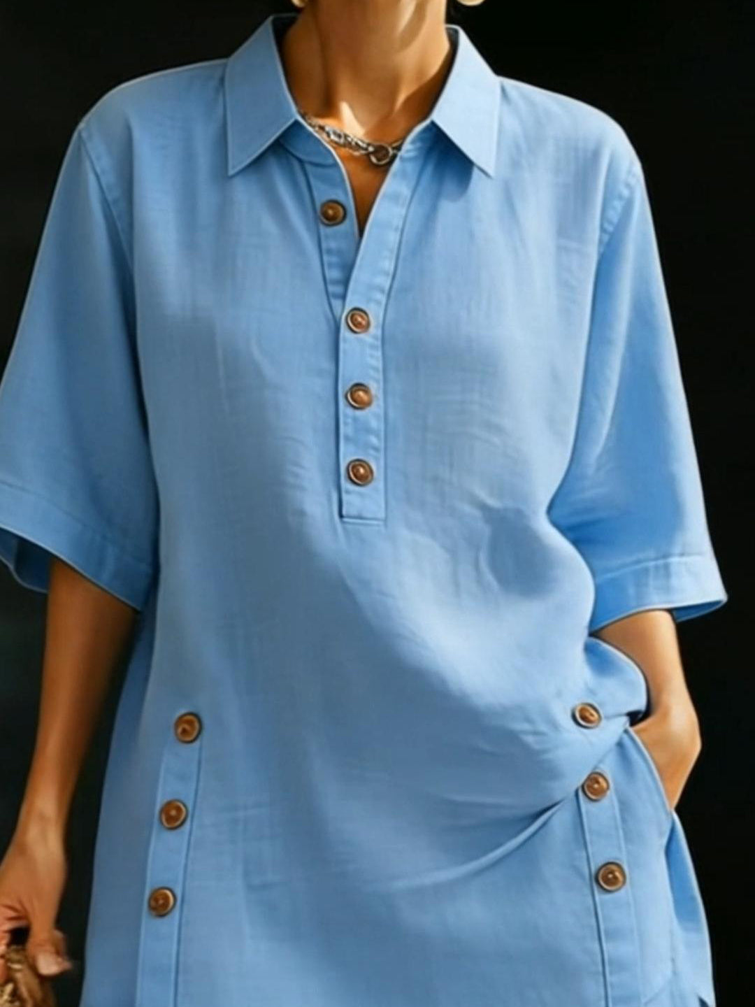 Cozy Loose-fitting Button Shirt And Shorts Linen Two-piece Set