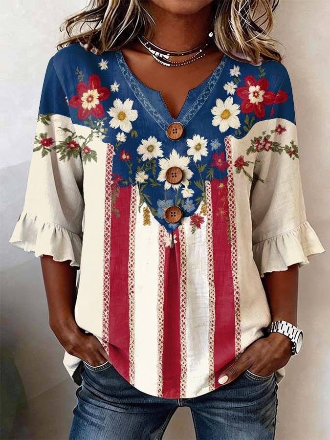 Women'S Casual 250th Anniversary Floral Print Top