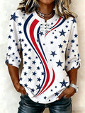 Women's Retro American Flag Print Button-Up Top