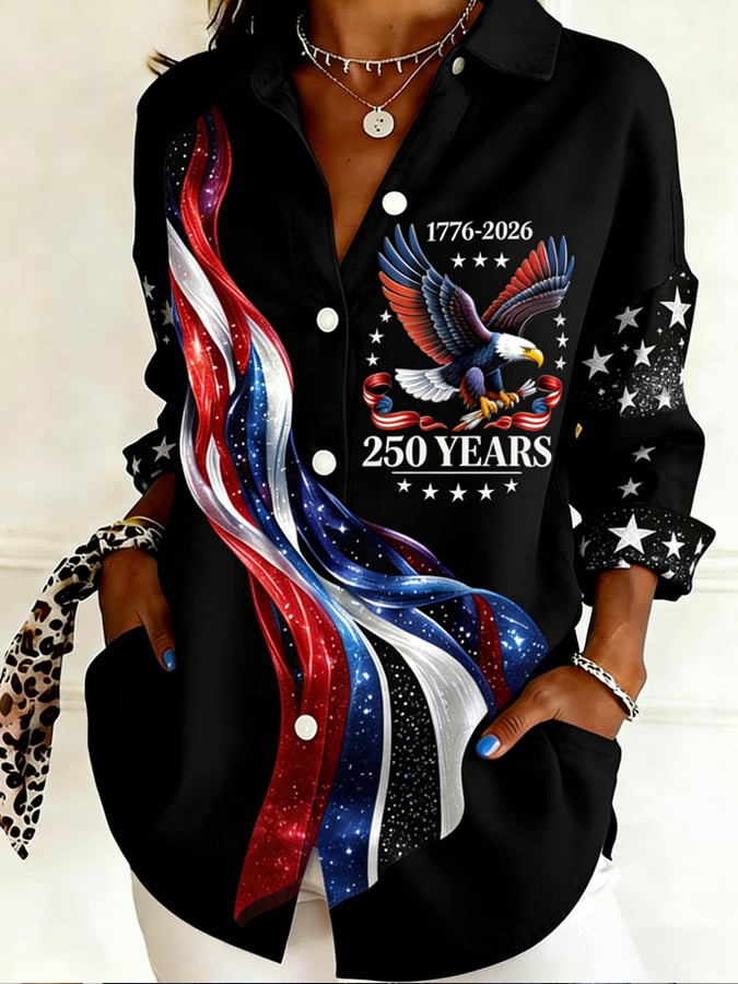 Women's 250th Anniversary American Art Print Casual Long-Sleeve Shirt