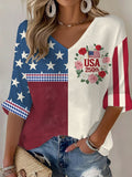 Women's American 250th Anniversary Three-Quarter Sleeve V-Neck Top